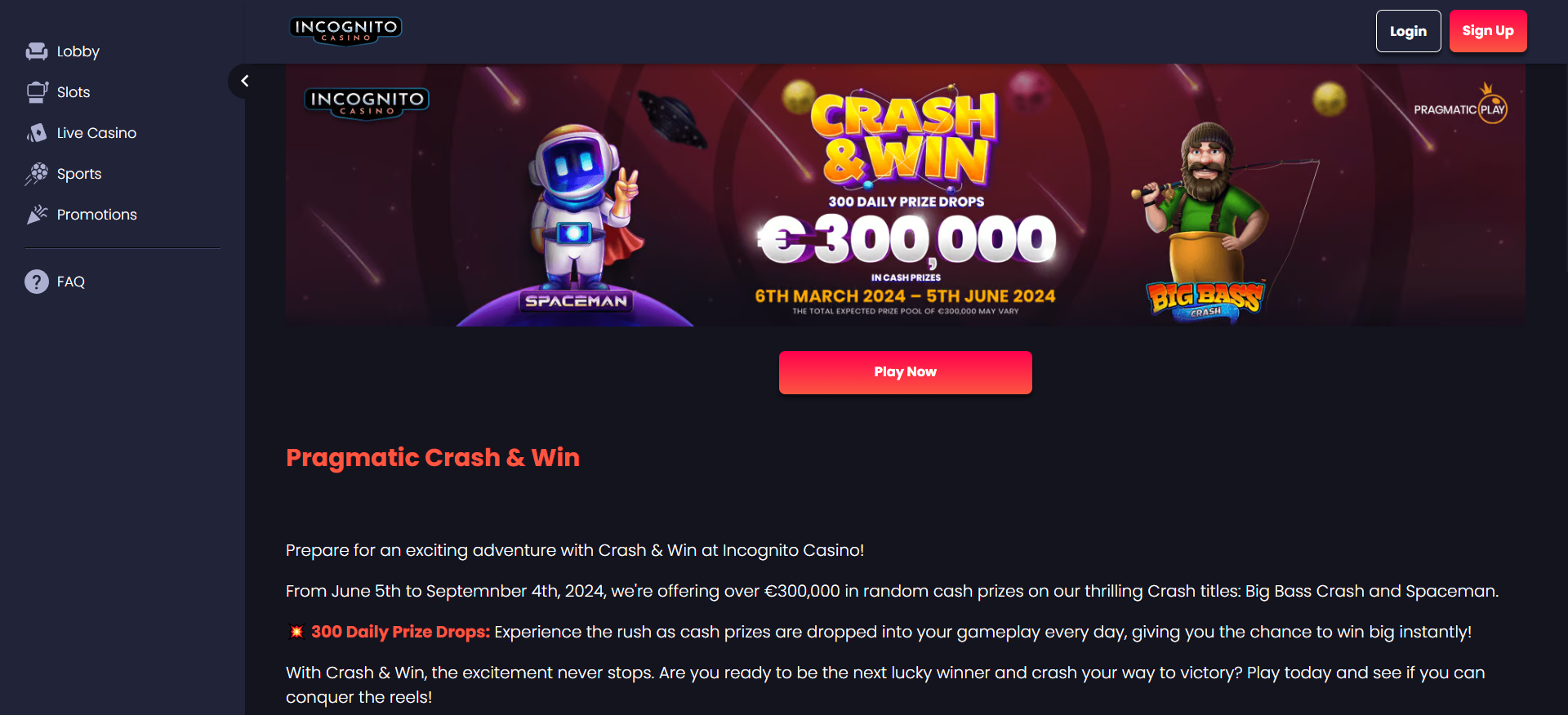 Incognito Casino registration bonus